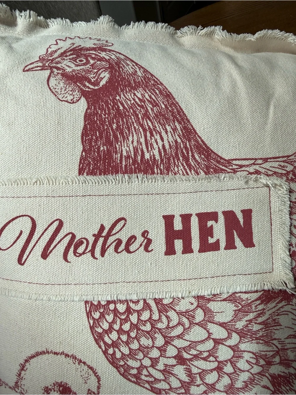 Boutique French Country Red Toile Mother Hen Throw Pillow NEW 20” x 20”